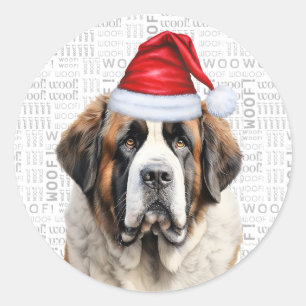 Weihnachts-Sankt-Bernhard-Hund und Woof-Art-Weihna Runder Aufkleber