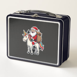Weihnachts-Santa-Claus-Reit-Einhorn - Xmas Mädchen Metall Brotdose