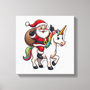 Weihnachts-Santa-Claus-Reitender-Einhorn - Xmas Mä Leinwanddruck