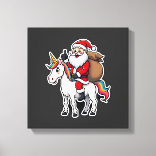 Weihnachts-Santa-Claus-Reitendes-Einhorn - Xmas Mä Leinwanddruck