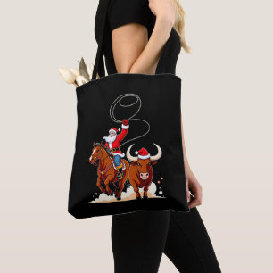 Weihnachts-Santa-Cowboy-Lasso-Stier-Reiten-Rodeo Tasche
