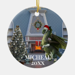 Weihnachts-Santa-Drache-Kamin-Szene Keramik Ornament