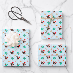 Weihnachts-Santa-Französische-Bulldogge-Lebkuchen Geschenkpapier Set