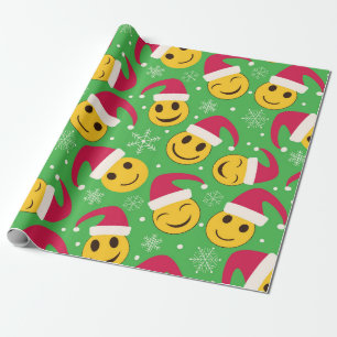 Weihnachts-Santa-Fröhliche-lächelnde-Gesichter-Mus Geschenkpapier