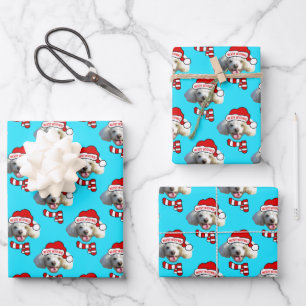 Weihnachts-Santa-Hund Individuelles Foto-Muster Geschenkpapier Set