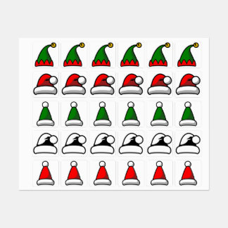 Weihnachts-Santa-Hut-Aufkleberblatt – Cute Red & G Etiketten
