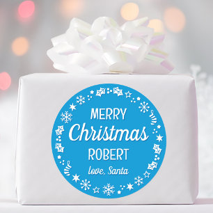 Weihnachts-Santa Individueller Name Blau Runder Aufkleber