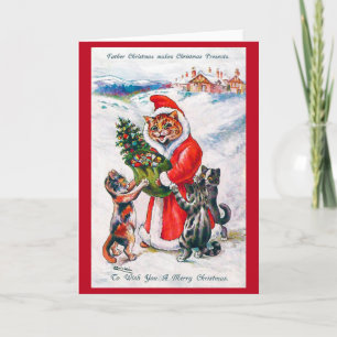Weihnachts-Santa-Katze, Louis Wain Karte