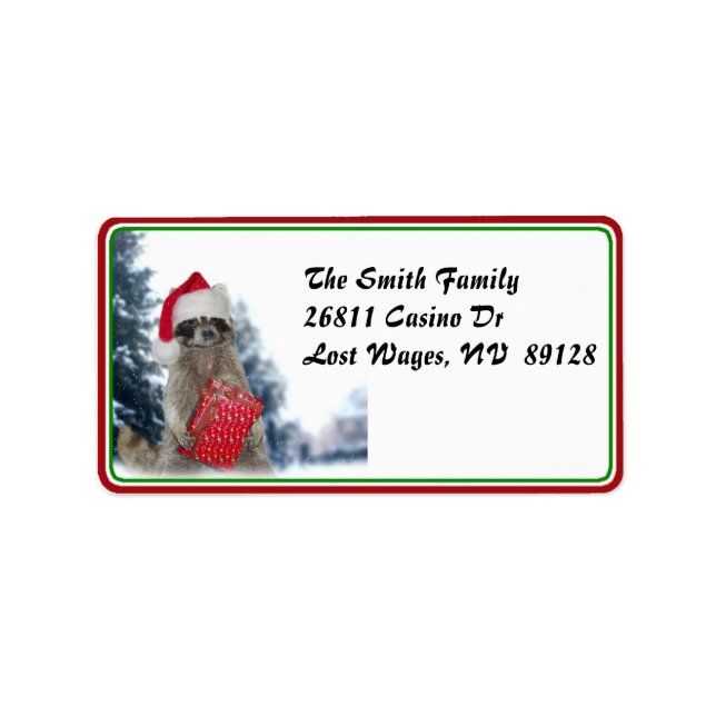 Weihnachts Santa Raccoon Bandit Adressaufkleber (Vorne)