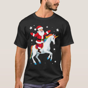 Weihnachts-Santa-Reit-Einhorn Xmas Mädchen Frauen  T-Shirt