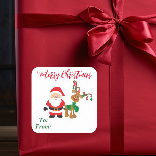  Weihnachts-Santa-Rentier An Für Geschenk  Quadratischer Aufkleber