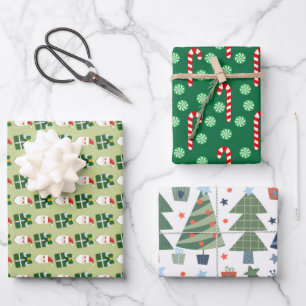 Weihnachts-Santa-Rot-Grün-Festlich Geschenkpapier Set