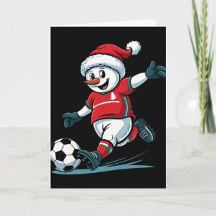 Weihnachts-Santa-Schneemann spielt Fußball lustig Karte