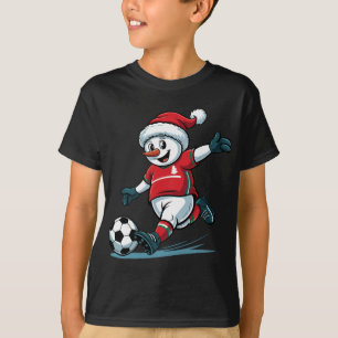 Weihnachts-Santa-Schneemann spielt Fußball lustig  T-Shirt