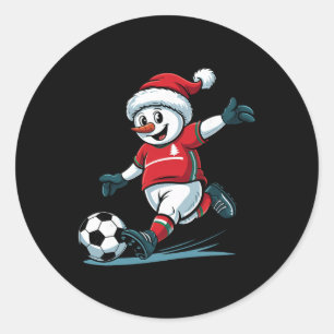 Weihnachts-Santa-Schneemann spielt Fußball lustige Runder Aufkleber