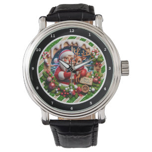 Weihnachts-Santa und -Rentier Bright  Armbanduhr
