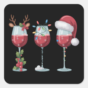 Weihnachts-Santa-Weinglas-Feiertags-Saison-Trinken Quadratischer Aufkleber