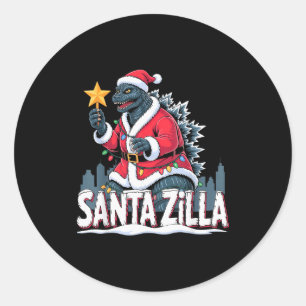 Weihnachts-Santazilla Japanischer Monster-Dinosaur Runder Aufkleber