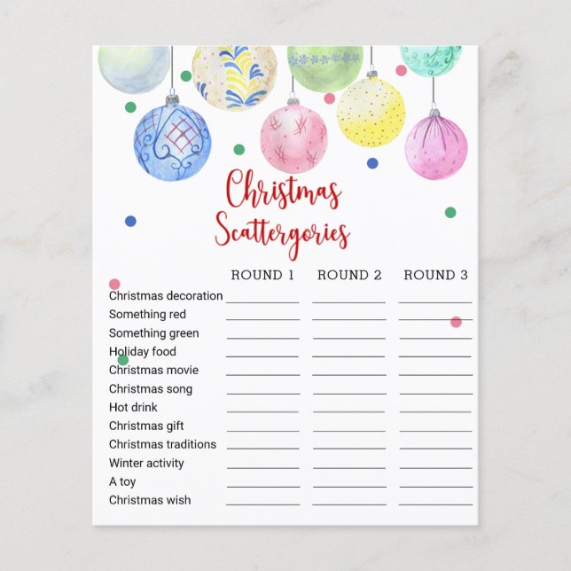 Weihnachts-Scattergories Game Card Flyer (Vorne)