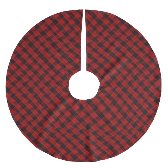 Weihnachts-Schachmuster Red Buffalo Kariert Polyester Weihnachtsbaumdecke (Vorderseite)