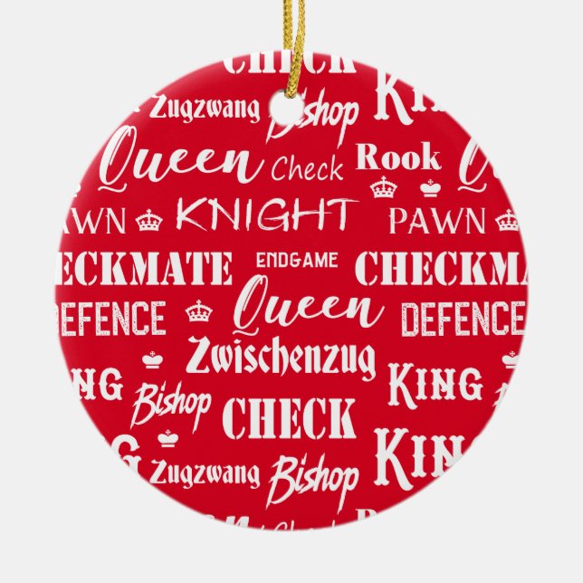 Weihnachts Schachspieler Rot und Weiß Keramik Ornament (Vorne)