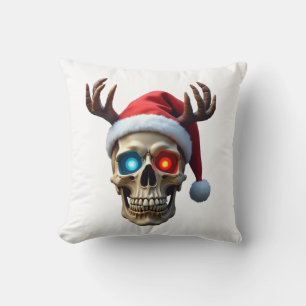 Weihnachts-Schädel mit Santa-Hut und Geweih Mystic Kissen