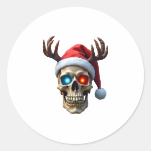 Weihnachts-Schädel mit Santa-Hut und Geweih Mystic Runder Aufkleber