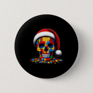 Weihnachts-Schädel-Santa-Hut-Block-Ziegel-Meister- Button
