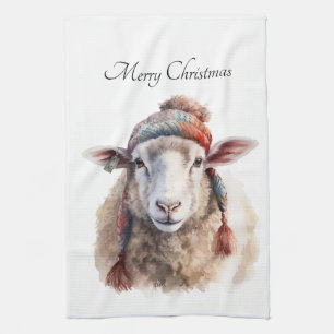 Weihnachts-Schaf mit individuellem Text auf Winter Geschirrtuch
