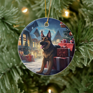 Weihnachts-Schäferhund-Ornament, Hundeliebhaber Keramik Ornament