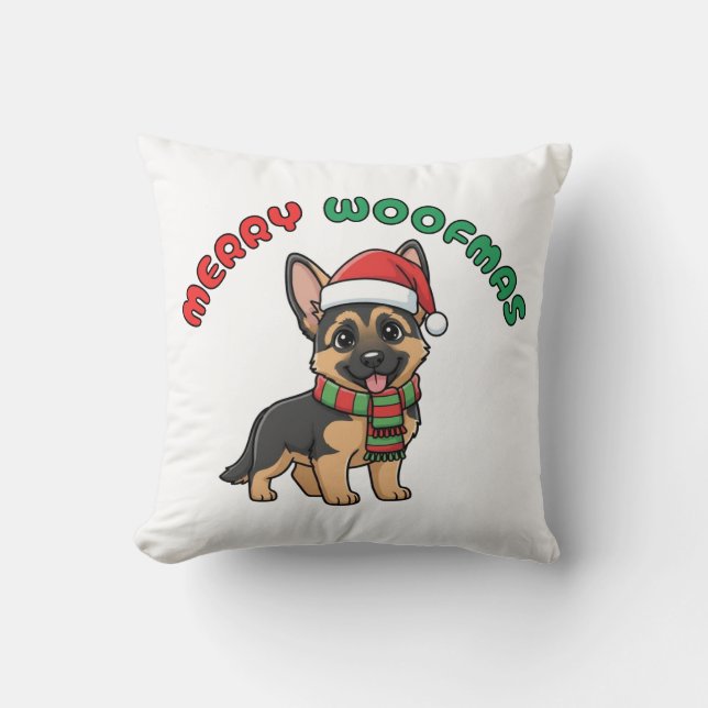 Weihnachts-Schäferpilz: Frohe Woofmas Kissen (Vorderseite)