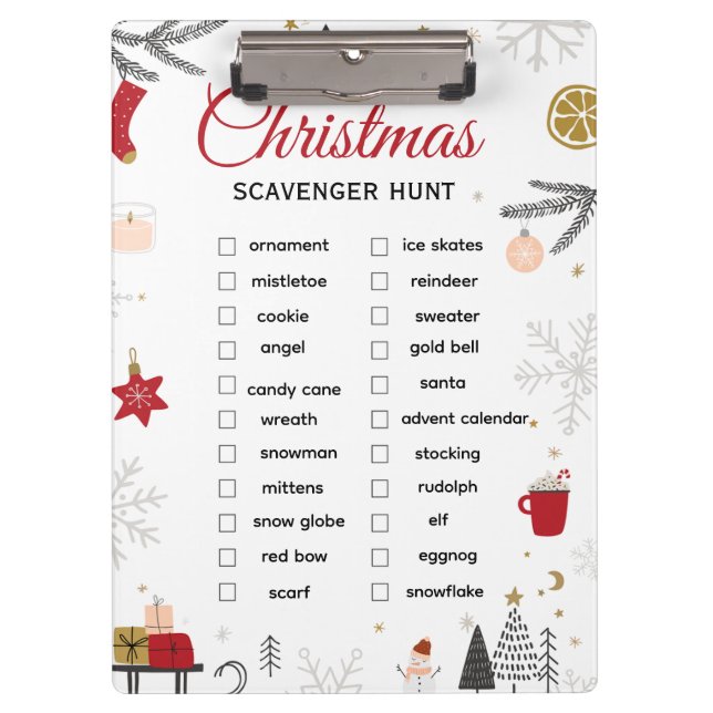 Weihnachts-Schatzsuche-Checkliste-Kunst Klemmbrett (Vorderseite)