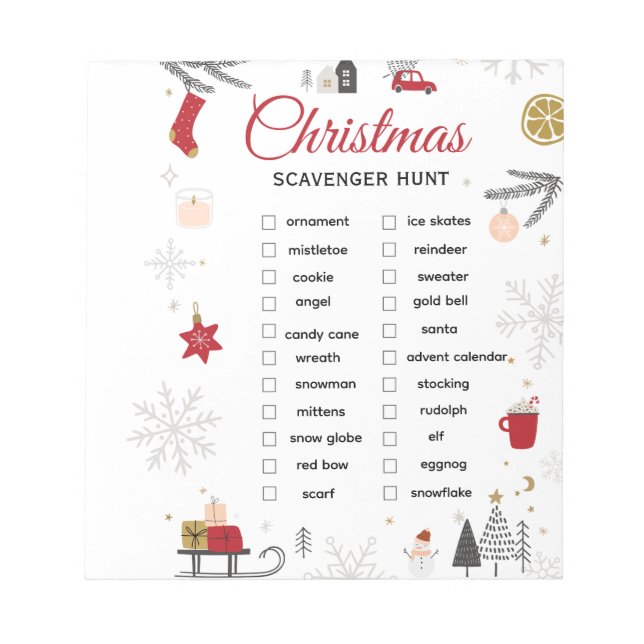 Weihnachts-Schatzsuche-Checkliste-Kunst Notizblock (Vorderseite)