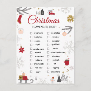 Weihnachts-Schatzsuche-Checkliste-Kunst Postkarte