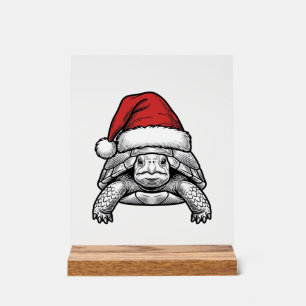 Weihnachts-Schildkröte-Santa-Hut-Vintage-Stich-Des Acrylschild