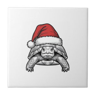 Weihnachts-Schildkröte-Santa-Hut-Vintage-Stich-Des Fliese