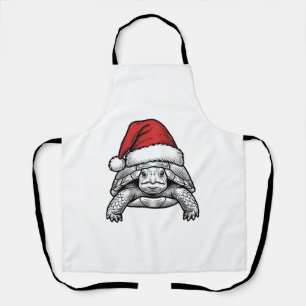Weihnachts-Schildkröte-Santa-Hut-Vintage-Stich-Des Schürze