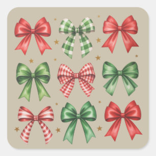 Weihnachts-Schleife-Kokette-Süße-Weihnachtsferien Quadratischer Aufkleber