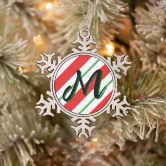 Weihnachts-Schleifen-Monogramm Anfangsbuchstabe Schneeflocken Zinn-Ornament