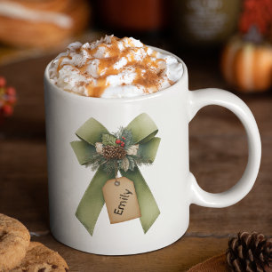 Weihnachts-Schleifen-Tasse – Personalisierte Festt Kaffeetasse