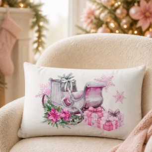 Weihnachts-Schlitten in Rosa Aquarell Lendenkissen