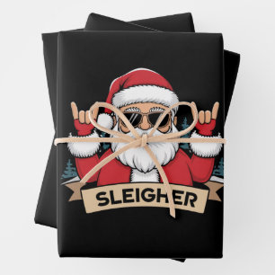 Weihnachts-Schlittenfahrer Santa Rock Xmas Rocker Geschenkpapier Set