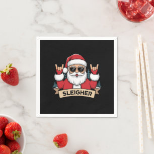 Weihnachts-Schlittenfahrer Santa Rock Xmas Rocker Serviette