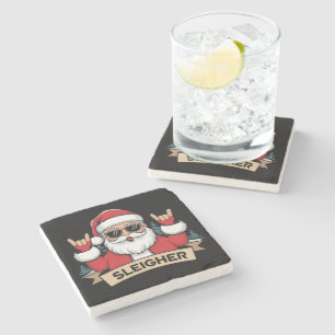 Weihnachts-Schlittenfahrer Santa Rock Xmas Rocker Steinuntersetzer