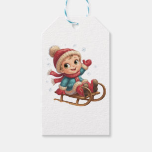 Weihnachts Schlittenfahrt mit Adorable Winter Chil Geschenkanhänger