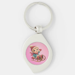 Weihnachts Schlittenfahrt mit Adorable Winter Chil Schlüsselanhänger