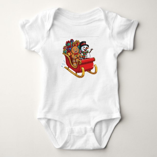 Weihnachts-Schlittenfahrt mit Gingerbread Mann Baby Strampler (Vorderseite)
