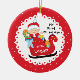 Weihnachts-Schlittenjunges Keramik Ornament