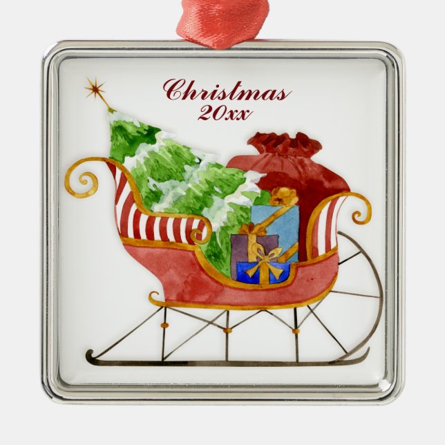 Weihnachts-Schlittenschmuck Silbernes Ornament (Vorne)