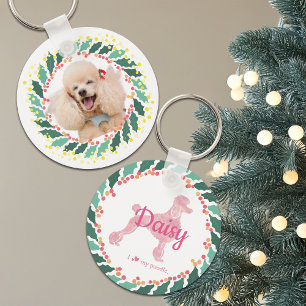 Weihnachts-Schlüsselanhänger mit rosa Pudel und in Schlüsselanhänger